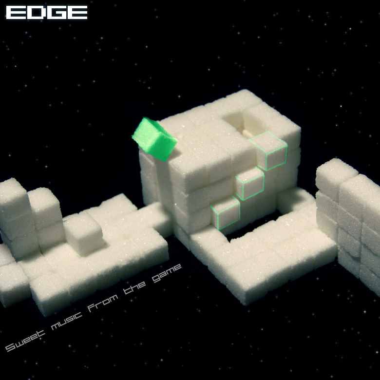 A digital album cover with glowing cubes evokes a futuristic space, representing music from the game EDGE.